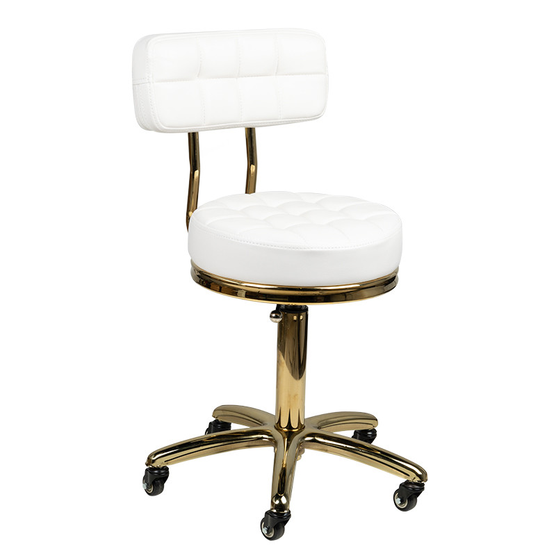 Deo Beauty-Hocker In Weiß – Höhenverstellbar Mit Gasdruckfeder, Vinyl-Sitz & Chrom-Basis, Perfekt Für Salon Oder Home-Styling